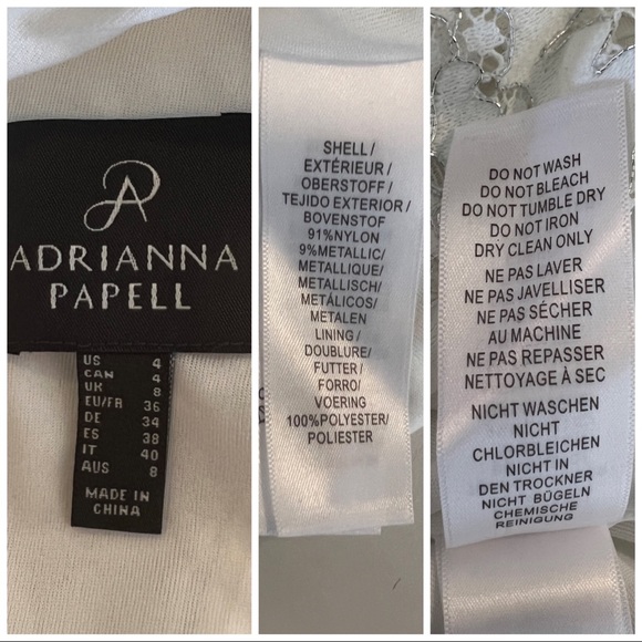 ✖️SOLD✖️•ADRIANNA PAPELL•White Formal Lace-Overlay Sheath Dress w/Metallic Sheen - Picture 14 of 15